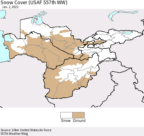 Central Asia Snow Cover (USAF 557th WW) Thematic Map For 12/27/2021 - 1/2/2022