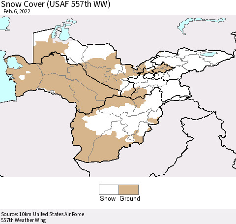 Central Asia Snow Cover (USAF 557th WW) Thematic Map For 1/31/2022 - 2/6/2022