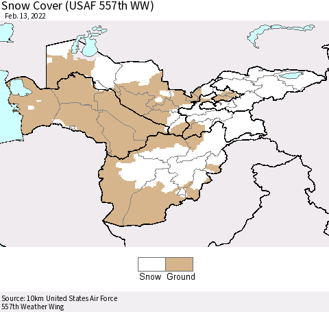 Central Asia Snow Cover (USAF 557th WW) Thematic Map For 2/7/2022 - 2/13/2022