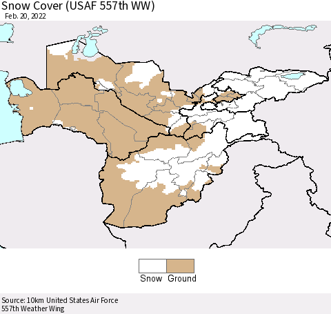 Central Asia Snow Cover (USAF 557th WW) Thematic Map For 2/14/2022 - 2/20/2022