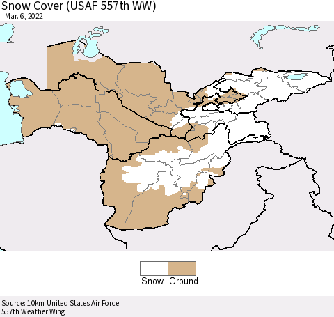 Central Asia Snow Cover (USAF 557th WW) Thematic Map For 2/28/2022 - 3/6/2022