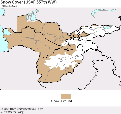 Central Asia Snow Cover (USAF 557th WW) Thematic Map For 3/7/2022 - 3/13/2022