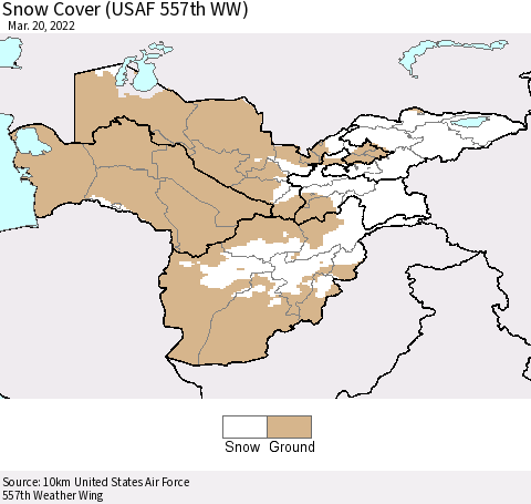 Central Asia Snow Cover (USAF 557th WW) Thematic Map For 3/14/2022 - 3/20/2022