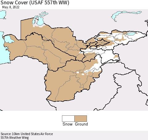 Central Asia Snow Cover (USAF 557th WW) Thematic Map For 5/2/2022 - 5/8/2022