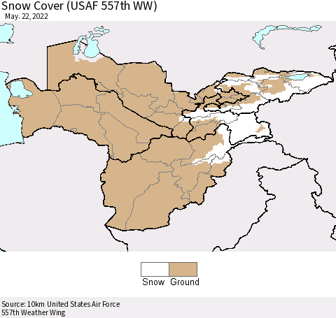 Central Asia Snow Cover (USAF 557th WW) Thematic Map For 5/16/2022 - 5/22/2022