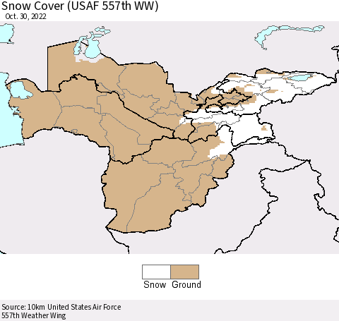 Central Asia Snow Cover (USAF 557th WW) Thematic Map For 10/24/2022 - 10/30/2022