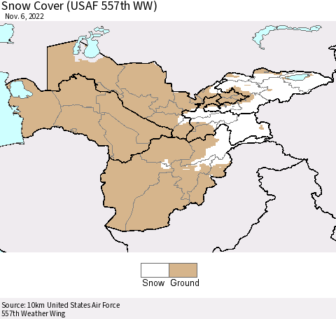 Central Asia Snow Cover (USAF 557th WW) Thematic Map For 10/31/2022 - 11/6/2022