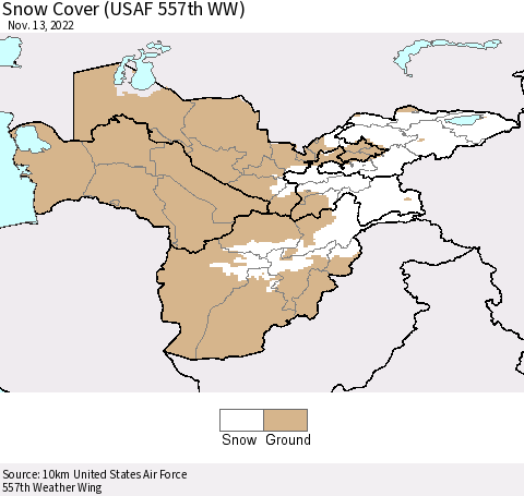 Central Asia Snow Cover (USAF 557th WW) Thematic Map For 11/7/2022 - 11/13/2022