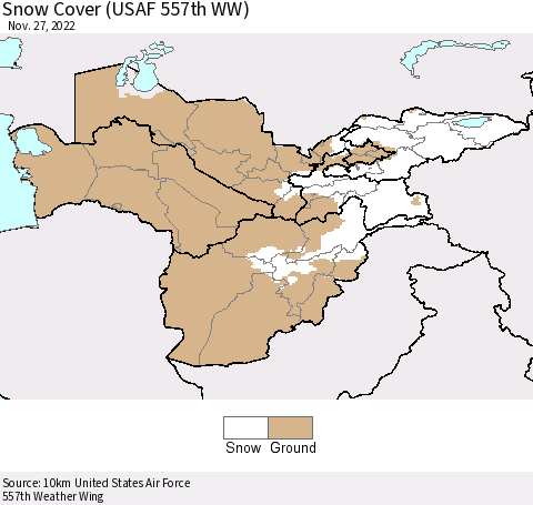 Central Asia Snow Cover (USAF 557th WW) Thematic Map For 11/21/2022 - 11/27/2022