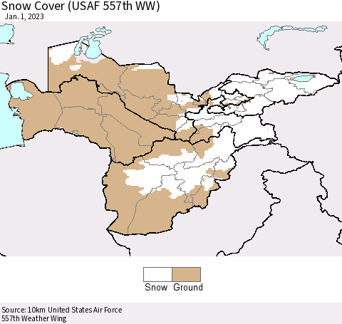 Central Asia Snow Cover (USAF 557th WW) Thematic Map For 12/26/2022 - 1/1/2023