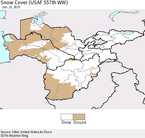 Central Asia Snow Cover (USAF 557th WW) Thematic Map For 1/16/2023 - 1/22/2023