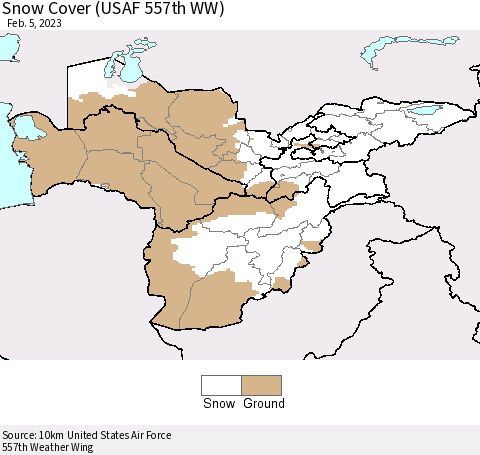 Central Asia Snow Cover (USAF 557th WW) Thematic Map For 1/30/2023 - 2/5/2023