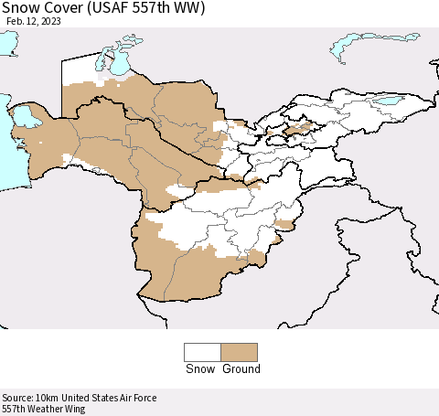Central Asia Snow Cover (USAF 557th WW) Thematic Map For 2/6/2023 - 2/12/2023