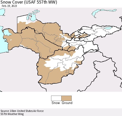 Central Asia Snow Cover (USAF 557th WW) Thematic Map For 2/13/2023 - 2/19/2023