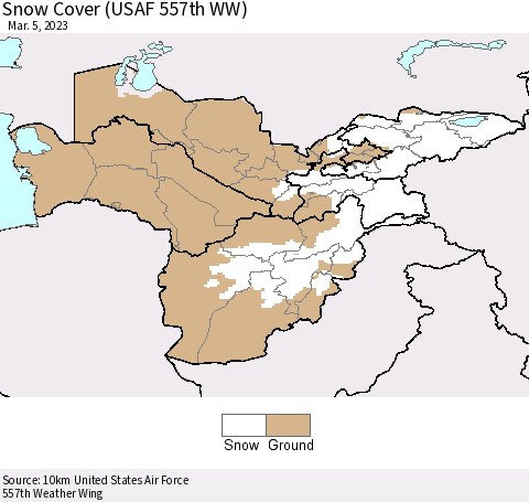 Central Asia Snow Cover (USAF 557th WW) Thematic Map For 2/27/2023 - 3/5/2023