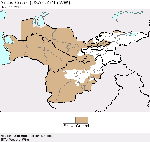 Central Asia Snow Cover (USAF 557th WW) Thematic Map For 3/6/2023 - 3/12/2023