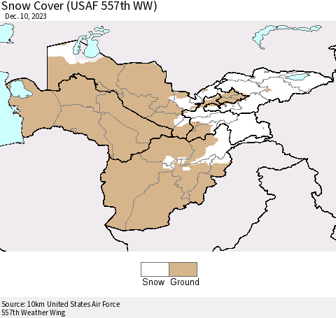 Central Asia Snow Cover (USAF 557th WW) Thematic Map For 12/4/2023 - 12/10/2023