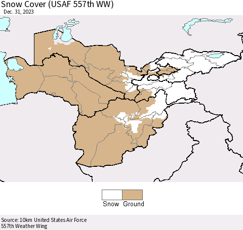 Central Asia Snow Cover (USAF 557th WW) Thematic Map For 12/25/2023 - 12/31/2023