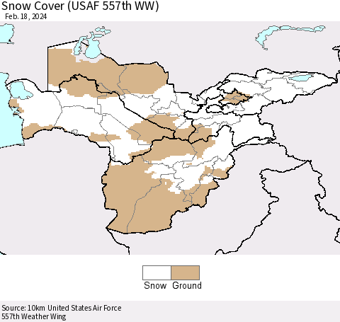 Central Asia Snow Cover (USAF 557th WW) Thematic Map For 2/12/2024 - 2/18/2024