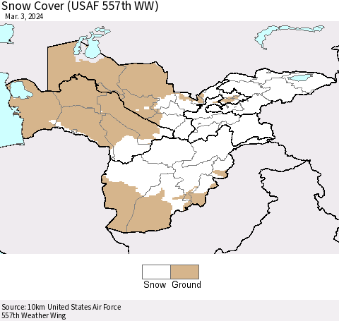 Central Asia Snow Cover (USAF 557th WW) Thematic Map For 2/26/2024 - 3/3/2024