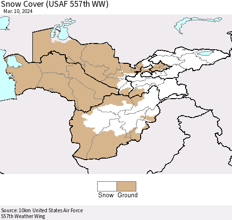 Central Asia Snow Cover (USAF 557th WW) Thematic Map For 3/4/2024 - 3/10/2024