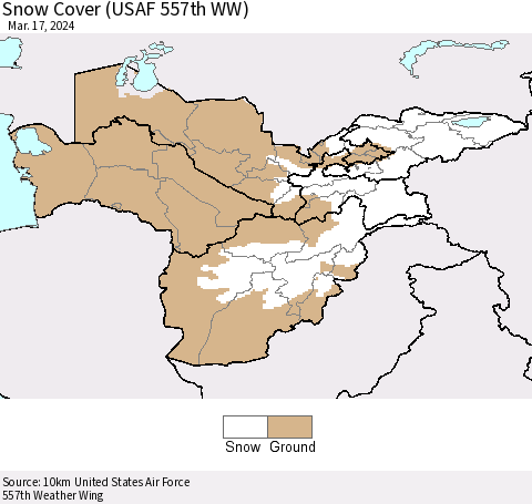 Central Asia Snow Cover (USAF 557th WW) Thematic Map For 3/11/2024 - 3/17/2024