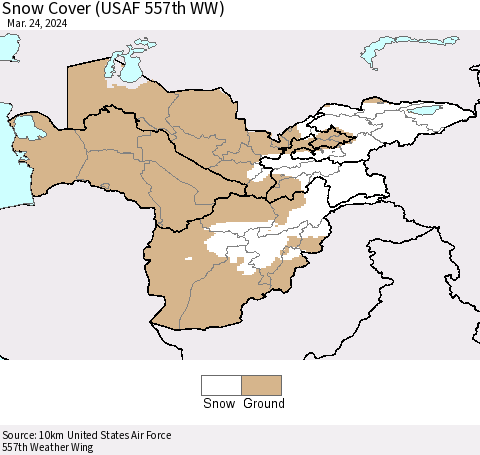 Central Asia Snow Cover (USAF 557th WW) Thematic Map For 3/18/2024 - 3/24/2024
