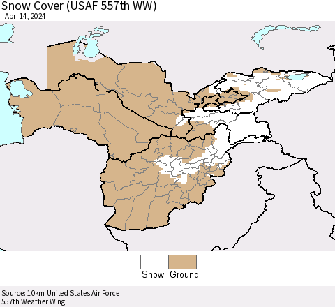Central Asia Snow Cover (USAF 557th WW) Thematic Map For 4/8/2024 - 4/14/2024