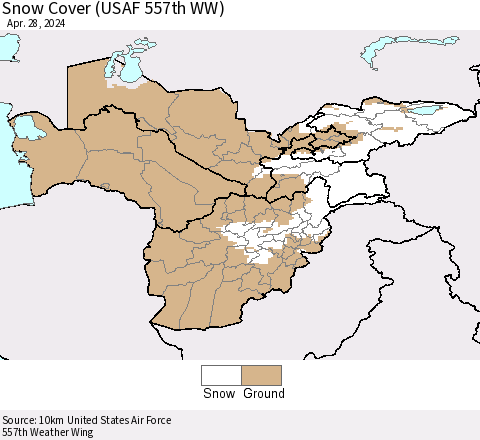 Central Asia Snow Cover (USAF 557th WW) Thematic Map For 4/22/2024 - 4/28/2024