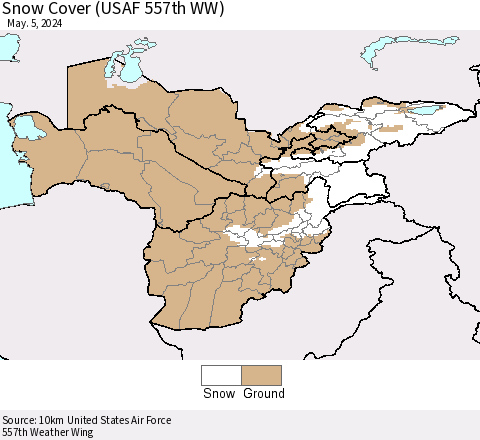 Central Asia Snow Cover (USAF 557th WW) Thematic Map For 4/29/2024 - 5/5/2024