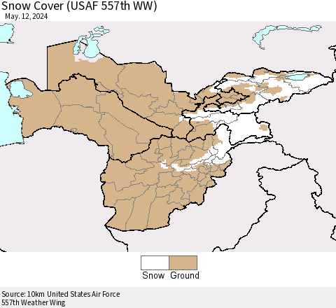 Central Asia Snow Cover (USAF 557th WW) Thematic Map For 5/6/2024 - 5/12/2024