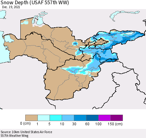 Central Asia Snow Depth (USAF 557th WW) Thematic Map For 12/13/2021 - 12/19/2021