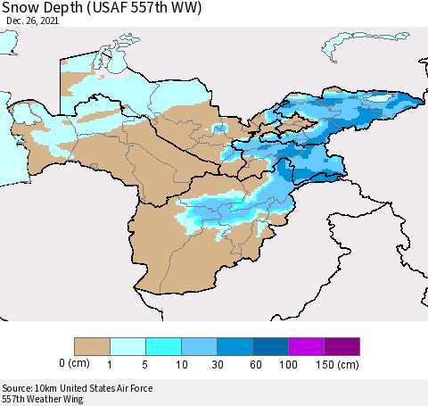 Central Asia Snow Depth (USAF 557th WW) Thematic Map For 12/20/2021 - 12/26/2021