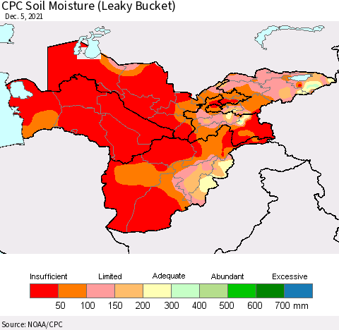Central Asia CPC Soil Moisture (Leaky Bucket) Thematic Map For 12/1/2021 - 12/5/2021