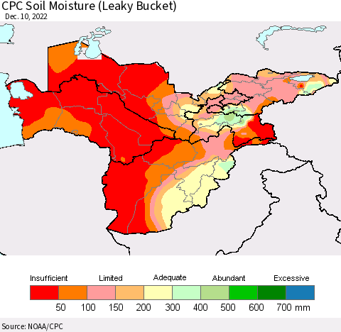 Central Asia CPC Soil Moisture (Leaky Bucket) Thematic Map For 12/6/2022 - 12/10/2022