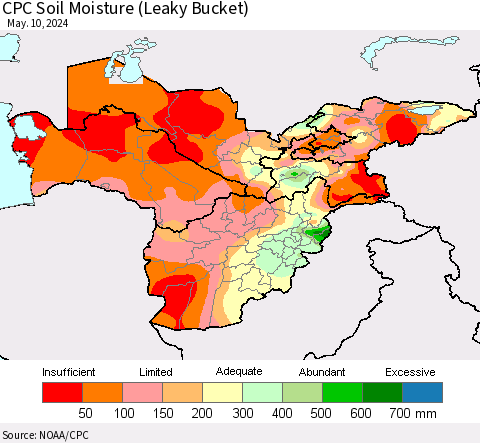 Central Asia CPC Soil Moisture (Leaky Bucket) Thematic Map For 5/6/2024 - 5/10/2024