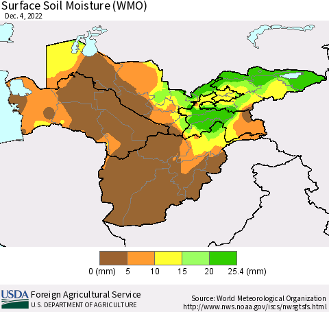 Central Asia Surface Soil Moisture (WMO) Thematic Map For 11/28/2022 - 12/4/2022