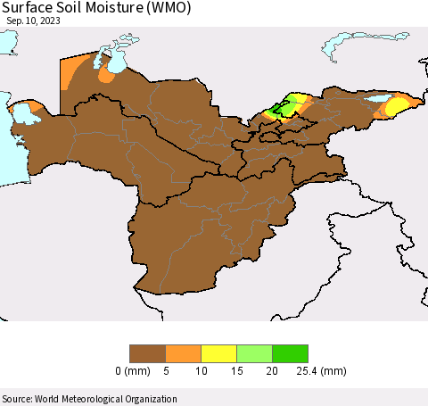 Central Asia Surface Soil Moisture (WMO) Thematic Map For 9/4/2023 - 9/10/2023