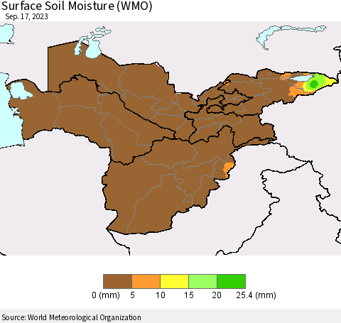Central Asia Surface Soil Moisture (WMO) Thematic Map For 9/11/2023 - 9/17/2023