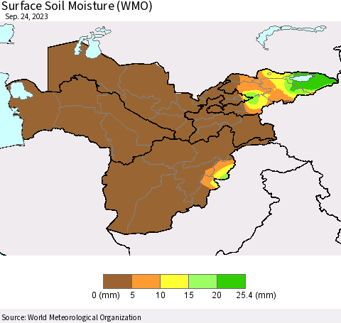 Central Asia Surface Soil Moisture (WMO) Thematic Map For 9/18/2023 - 9/24/2023
