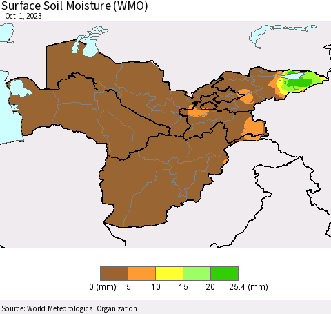 Central Asia Surface Soil Moisture (WMO) Thematic Map For 9/25/2023 - 10/1/2023