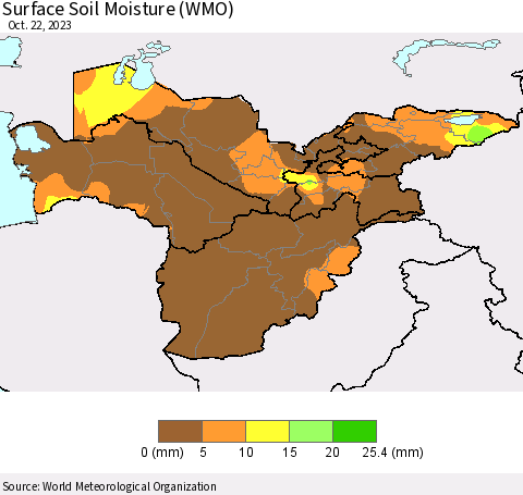 Central Asia Surface Soil Moisture (WMO) Thematic Map For 10/16/2023 - 10/22/2023