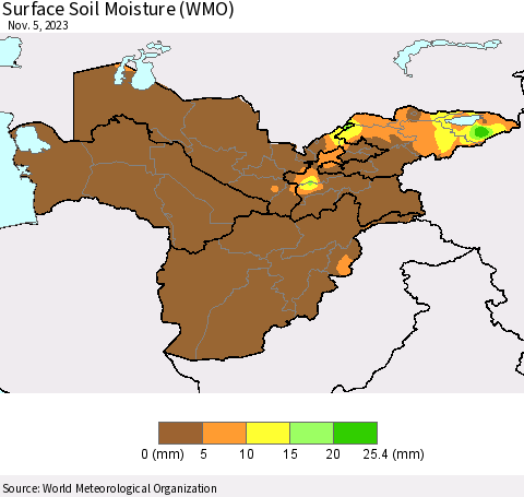 Central Asia Surface Soil Moisture (WMO) Thematic Map For 10/30/2023 - 11/5/2023
