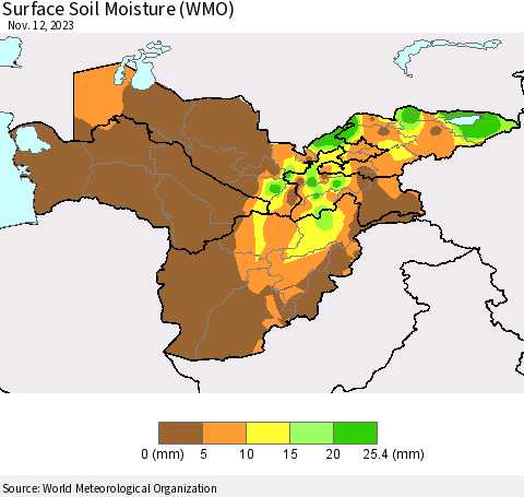 Central Asia Surface Soil Moisture (WMO) Thematic Map For 11/6/2023 - 11/12/2023