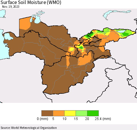 Central Asia Surface Soil Moisture (WMO) Thematic Map For 11/13/2023 - 11/19/2023