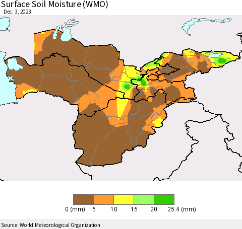 Central Asia Surface Soil Moisture (WMO) Thematic Map For 11/27/2023 - 12/3/2023