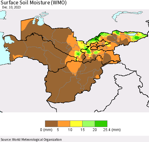 Central Asia Surface Soil Moisture (WMO) Thematic Map For 12/4/2023 - 12/10/2023