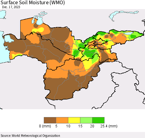 Central Asia Surface Soil Moisture (WMO) Thematic Map For 12/11/2023 - 12/17/2023