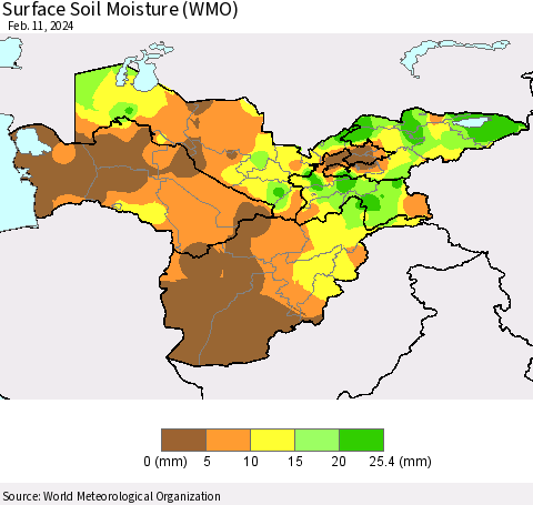 Central Asia Surface Soil Moisture (WMO) Thematic Map For 2/5/2024 - 2/11/2024