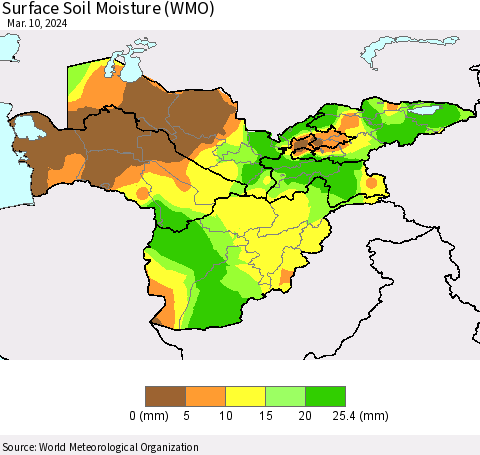 Central Asia Surface Soil Moisture (WMO) Thematic Map For 3/4/2024 - 3/10/2024